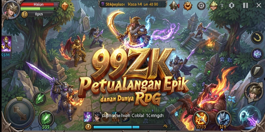 Screenshot gameplay menunjukkan pertempuran epik dalam 99ZK dengan karakter unik.