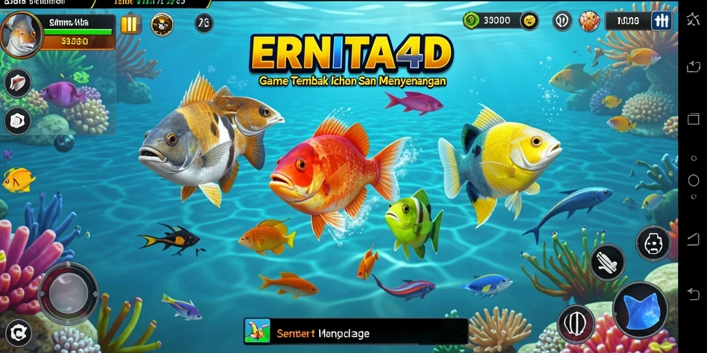 Tampilan gameplay seru di ERNITA4D dengan aksi menangkap ikan.