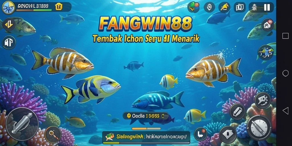 Tampilan gameplay seru FANGWIN88 dengan aksi tembak ikan.