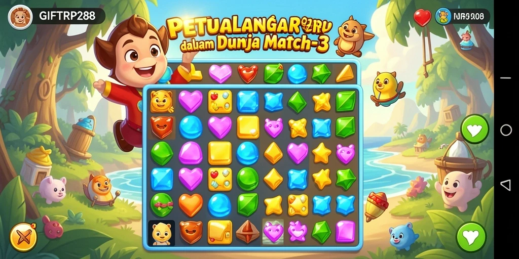 Tangkapan layar gameplay GIFTRP288 menampilkan aksi seru dalam permainan Match-3.