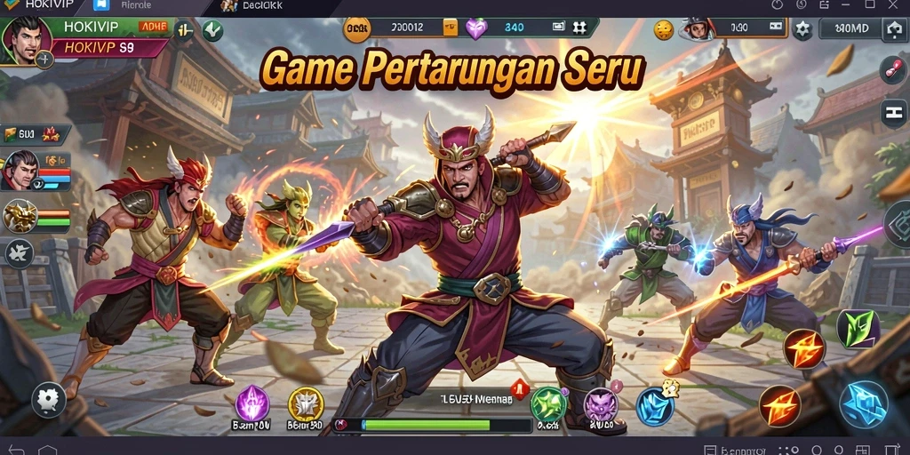 Tampilan gameplay HOKIVIP yang menegangkan dalam pertempuran antara karakter-karakter unik.