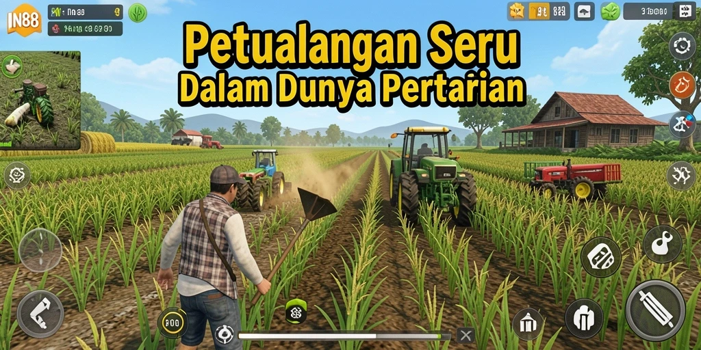 Screenshot gameplay <strong>IN88</strong> menampilkan pertanian yang indah dan interaktif.