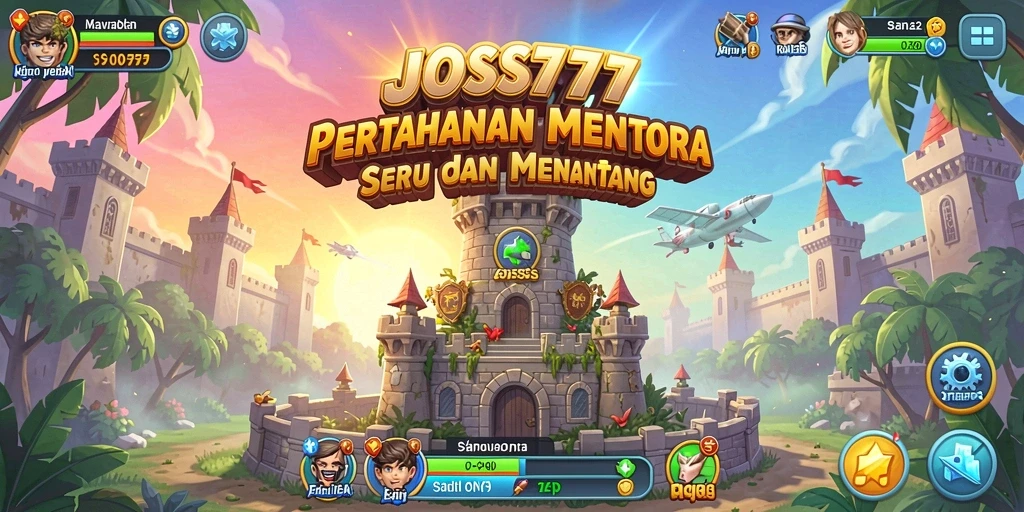 Tampilan gameplay JOSS777 dengan menara pertahanan yang strategis.