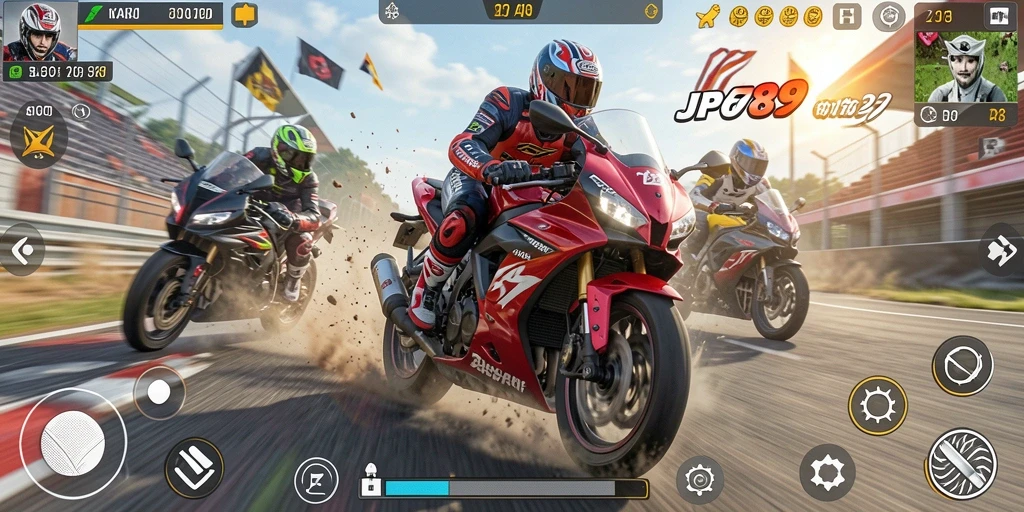 Tampilan keren dari gameplay balapan motor di JP6789.