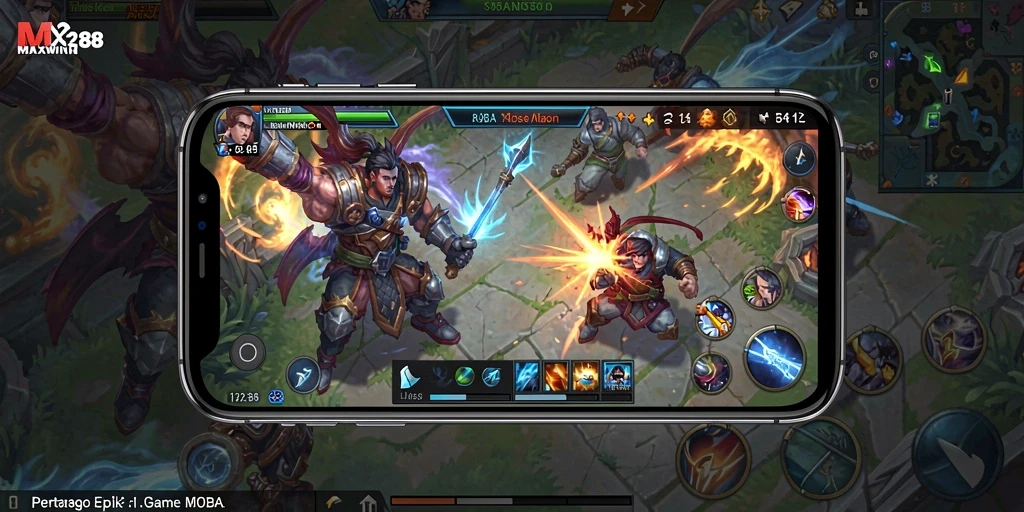 Tampilan aksi seru dari gameplay MOBA MAXWIN288.