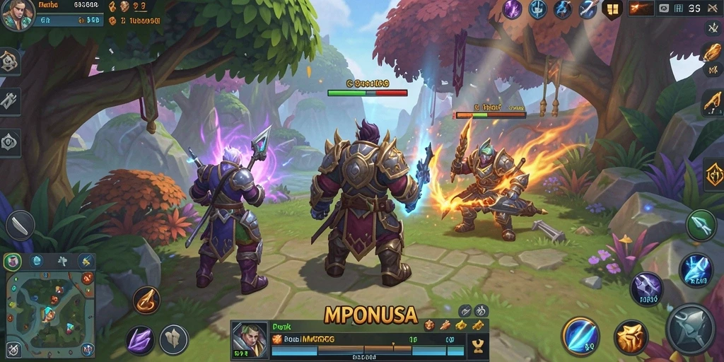 Screenshot gameplay MPONUSA menampilkan pertarungan epik antara karakter dalam dunia MMORPG.