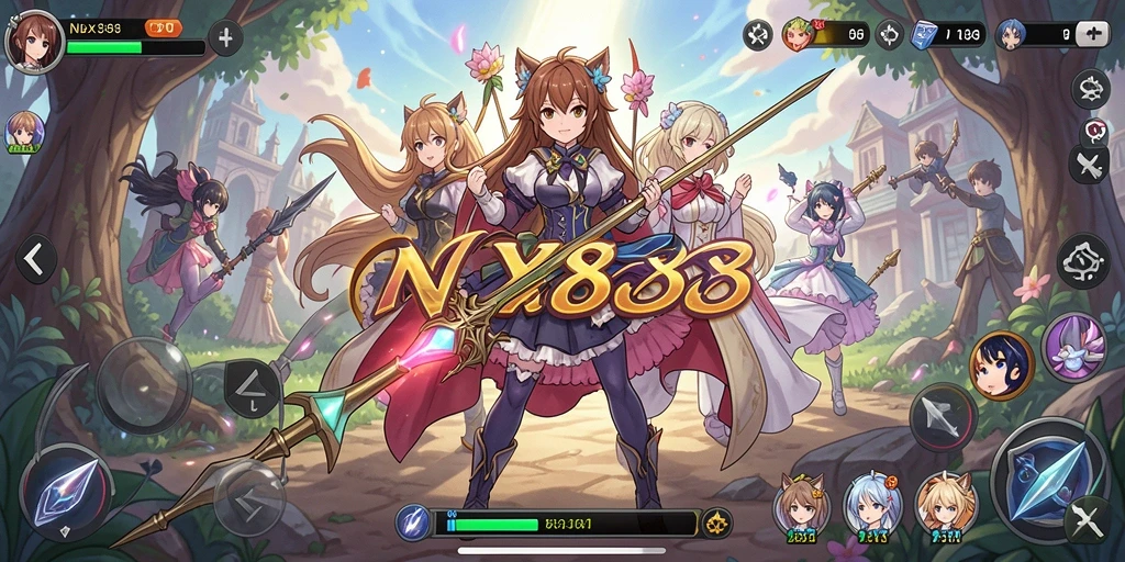 Tampilan screenshot NX888 menampilkan pertarungan karakter Anime yang dinamis.