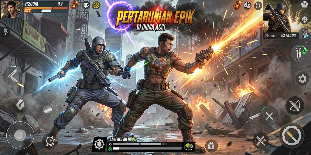 Screenshot utama P200M menampilkan aksi pertarungan mendebarkan di game.