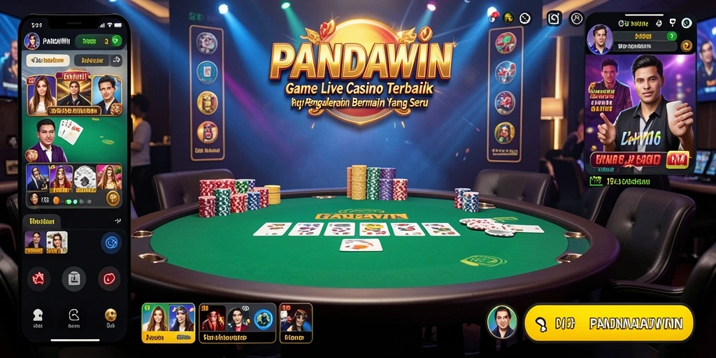 Gameplay seru dalam PANDAWIN dengan dealer langsung dan suasana kasino.