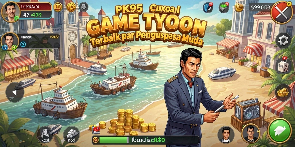 Screenshot gameplay PK95 menunjukkan tindakan pengelolaan bisnis yang menarik.