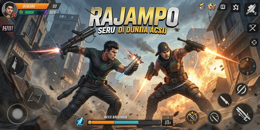 Screenshot RAJAMPO menampilkan aksi seru dalam pertempuran yang mendebarkan.