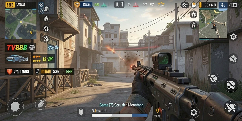 Screenshot menampilkan aksi seru dalam gameplay FPS TV888.