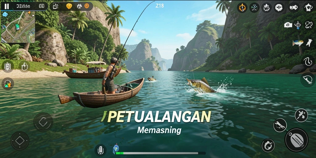 Tampilan gameplay memancing yang menawan dan realistis di Z18.